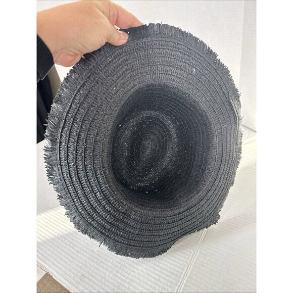 Fashion Hat Woven Fringed Sun Hat Grosgrain Ribbon Band Black NWT 9037 - Picture 12 of 14